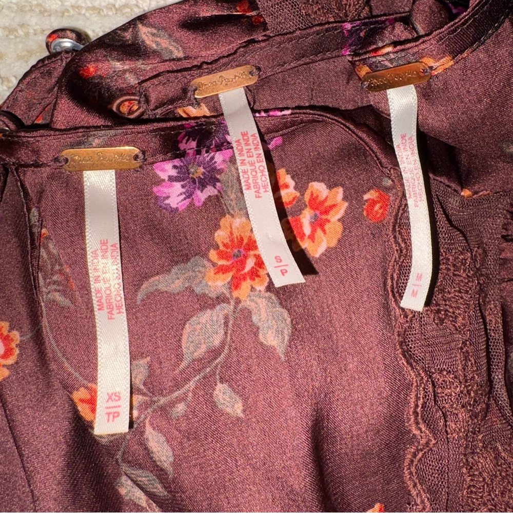 Free People Burgundy Floral Backless Satin Slip Dress - Picture 12 of 16